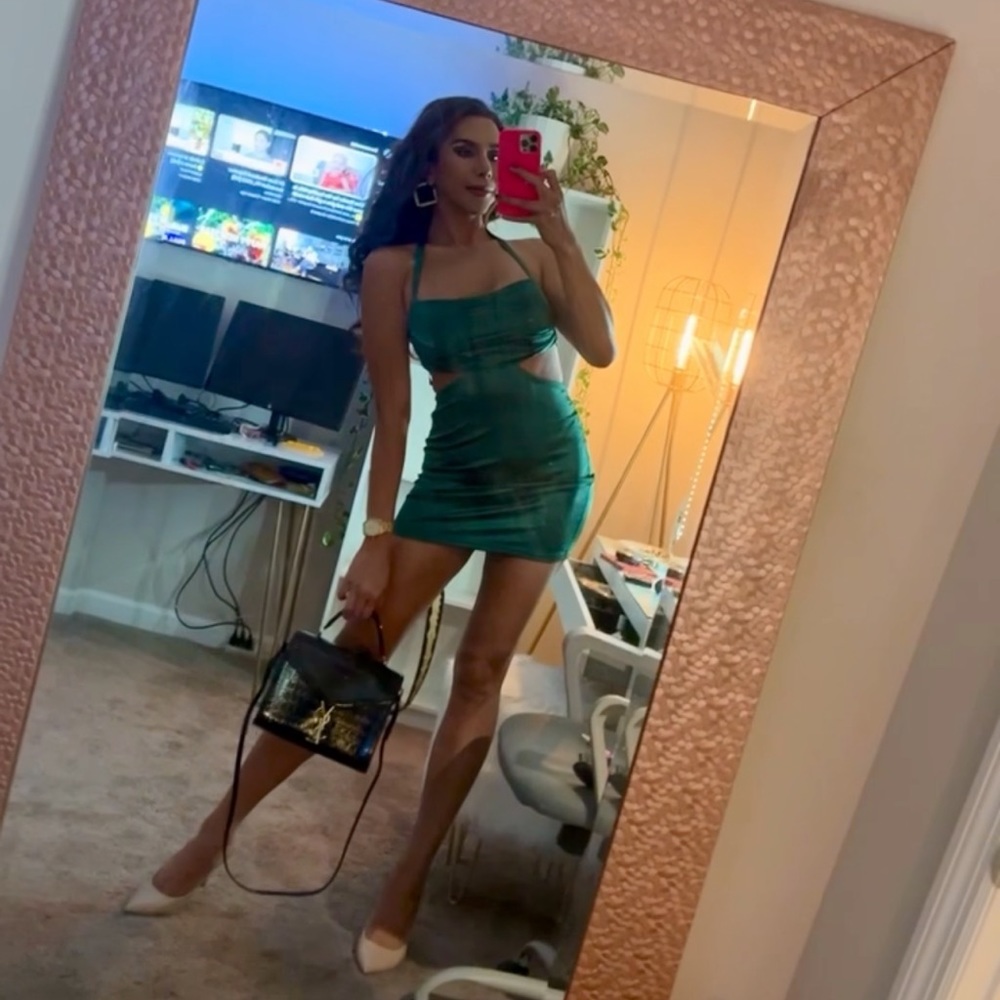 Green satin party dress